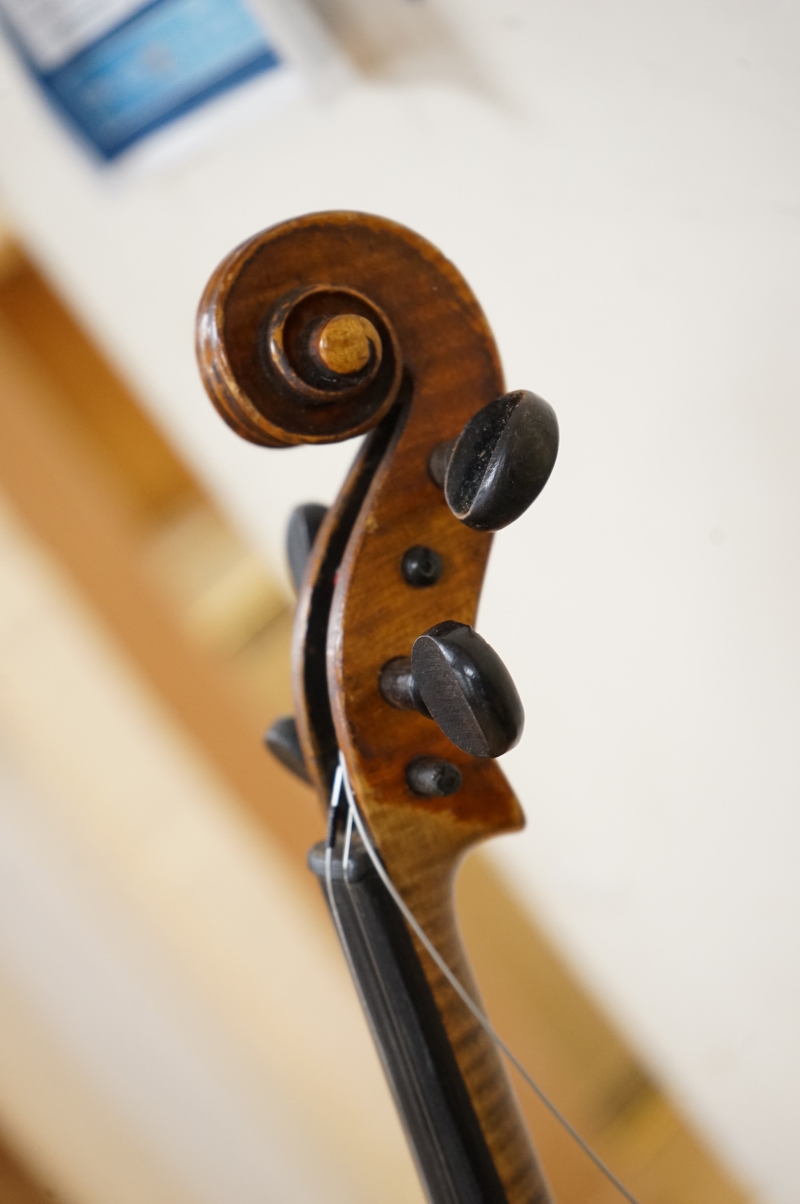 A cased late 19th century violin, Stradivarius copy, with two bows, one fully mounted and signed Roger Lotte, CITES Submission reference, RSF8HBLC